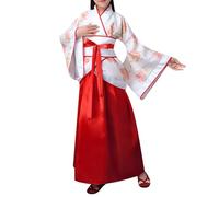 Generico Costume da Spettacolo Kimono Giapponese per Ragazze, Tradizionale Abito Giapponese Ragazza Costum Bambini Vestiti outings Kimono Bambino Vestiti e Gonna Patchwork Bambina (White, 3-4Years)