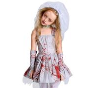 Generico Costume da sposa zombi per ragazze - abito da sposa fantasma | Abiti eleganti di per bambini | Velo grigio e maniche set cosplay | Ghost spaventoso vestirsi per i servizi fotografici di Hall
