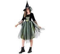 Generico Costume Da Strega Malvagia Da Donna Vestito Verde Per Feste Di Halloween, Spettacoli Teatrali, Personaggio Spettrale, Teatro, Cosplay, Pipistrello, Fiaba