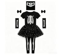 Generico Costume Da Strega Per Bambina,Abito Scheletro Spettrale A Tema Halloween Per Ragazze Fosforescente Per Bambini Completo Cosplay Di Halloween Travestimento In Stile Mimo