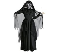 Generico Costume da strega per Halloween, da donna, da vampiro, abito lungo horror nero, da fantasma, da regina, costume di carnevale, per adulti Regalo per Gli Amici