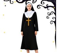 Generico Costume da Suora,Collana Con Ciondolo Croce Copricapo Abito | Set Copricapo da Religiosa | Per Halloween Cosplay Recitazione Spettacolo Evento Scolastico Donne Adulti