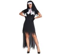 Generico Costume da Suora da Donna Sexy Carnevale Halloween Chiesa Religiosa Convento Costumi Cosplay Vestito con Cappello E Guanti E Collana Cosplay Vestito Carnevale