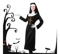 Generico Costume Da Suora Halloween Donna - Collana Con Ciondolo Croce Copricapo Abito,Set Copricapo da Religiosa | per Donne Adulti Halloween Festa Chiesa Evento Religioso Foto Costume