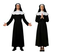 Generico Costume Da Suora Per Donna E Uomo Abito Lungo Nero Con Velo E Colletto Bianco Travestimento Horror Per Halloween Carnevale Cosplay Feste a Tema
