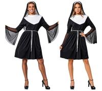 Generico Costume Da Suora Per Donna E Uomo Abito Lungo Nero Con Velo E Colletto Bianco Travestimento Horror Per Halloween Carnevale Cosplay Feste a Tema