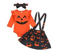 Generico Costume da Zucca Halloween Neonato Mode Arancione Set Da Carnevale,a Manica Lunga Vestito Baby Jumpsuit Halloween Neonato 0-24 Mesi Carnevales