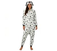 Generico Costume Dalmata per Adulti, Uomo e Donna, Bianca a Maniche Lunghe Tuta con Cappuccio e Coda, Animali Cucciolo Abito Costumi per Carnevale, Addio al Celibato, Cosplay e Feste