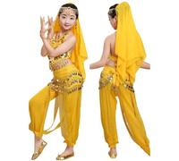 Generico Costume Danza Orientale Ragazze Danza del Ventre Vestiti Danza Indiana Set di Costumi per Bambini, Abiti da Esibizione di Danza di Carnevale (IT, Testo, M, Regular, Regular, Yellow)