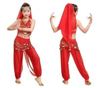 Generico Costume Danza Orientale Ragazze Danza del Ventre Vestiti Danza Indiana Set di Costumi per Bambini, Abiti da Esibizione di Danza di Carnevale (IT, Testo, L, Regular, Regular, Red)