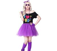 Generico Costume degli anni '80 per le donne - T -shirt retrò anni '80 con design fuori spalla | Cosplay Outfit, abiti da festa neon vintage, set di vestiti al passato, top colorato, classico