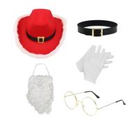 Generico Costume Di Babbo Natale,Vestito Da Santa - Occhiali Dorati Cappello Da Cowboy Rosso Guanti Barba Bianca Cintura Per Donne Nonni Halloween Cosplay Foto Di Famiglia