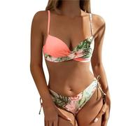 Generico Costume di Bagno Donna Bikini Scollo a V Mare Push Up Curvy Costumi da Bagno Elegante Top Reggiseno Imbottito Beachwear Costume Perizoma Swimwear da Spiaggia Set Sexy Hot Taglie Forti