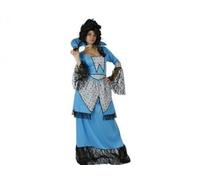 Generico Costume di Carnevale da Donna Marchesa, Blu con Pizzo Nero, Taglia M-L, Include Vestito e Colletto