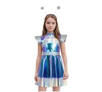 Generico Costume di Halloween Bambina Completo Aliena Astronauta Robot per Feste e Cosplay Adatto a Serate di Halloween dai 4 ai 10 Anni e Avventure Spaziali