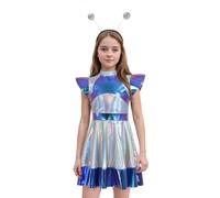Generico Costume di Halloween Bambina Completo Aliena Astronauta Robot per Feste e Cosplay Adatto a Serate di Halloween dai 4 ai 10 Anni e Avventure Spaziali