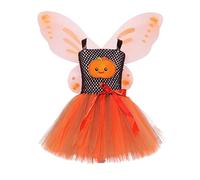 Generico Costume di Halloween Bambina - Toddler Kids Girls Infant Halloween Pumpkin Role Play Fancy Party Costume Mesh Dress Wing Set Outfits (Orange 6-7 Years)