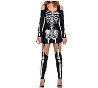 Generico Costume di Halloween Costume da scheletro, tuta con motivo di ossa, demone, Halloween fosforescente per donne adulte