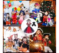 Generico Costume di Halloween da vampiro per ragazze, Costume da vampiro per ragazze,Abito da per adolescenti | Abito in tulle gotico per Halloween da 2 a 12 anni con corona, guanti e catena pe