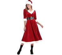 Generico Costume di Natale per Donna, Abito Natale Donna,Abito Natalizio con Scollo A V E Lacci sulla Schiena per Le Donne Elegante Abito da Spettacolo sul Palco per Le Feste