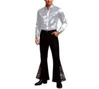 Generico Costume Disco Uomo Abbigliamento Uomo Anni 70 Vestito Outfit da Discoteca per Carnevale Disco Party Camicia Vintage E Pantaloni A Zampa con Pailettes Abbigliamento da Ballo Latino