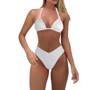 Generico Costume Donna A Pantaloncino Bikini Brasiliana Women with Breast Without Bracket Solid Color Bikini with Breast Big Swimsuit Donna Mare Brasiliana Costume Due Pezzi (White,S)