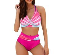 Generico Costume Donna Due Pezzi Costumi da Bagno Curvy Donna Bikini Costume Vita Alta Due Pezzi Curvy Mare Abbronzatura Push Up Grande Sportivo Stampa Floreale Bikini Brasiliana Vita Alta