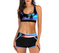 Generico Costume Donna Due Pezzi Curvy Costume Mare Due Pezzi da Spiaggia Hawaii con Stampa Bikini Donna Vita Alta Mare Piscina Reggiseno Imbottito Pantaloncino da Bagno Regali per Donne