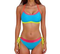 Generico Costume Donna Due Pezzi Perizoma Bikini Sexydonna Bikini da Donna A Vita Alta,Due Pezzi,Costume da Bagno SGAMBATO,Bagno Modellante Costumi (Light Blue,XL)