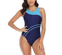 Generico Costume Donna Intero Mare, Costumi Donna Interi Taglie Comode,Costumi da Bagno da Donna con Scollo Tondo Color Block Costumi da Bagno Atletici Costume da Bagno Dimagrante