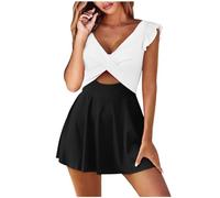 Generico Costume Donna Intero Taglie Forti, Costumi Interi Donna Mare Curvy,Maillot De Bain Un Pc à Volants pour Femmes col En V DéCoupe Taille Haute Maillot De Bain