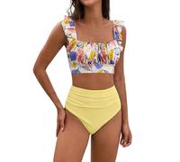Generico Costume Donna Tankini Due Pezzi Push Up Bikini Women's Flanged Bikini Set with Breast Without Brackets Costumi da Bagno Donna Copricostume Mare Curvy (Yellow,M)