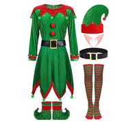 Generico Costume Elfo Donna per donna, Abito con cintura, calze e cappello, Elfi di Natale, Elfi per Natale, cerimonie, feste, Carnevale