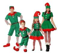Generico Costume Elfo Famiglia Costume Natale Vestito Elfo per Bambino Bambina Donna Uomo Cappello da Elfo Costume Natale 4 Pezzi Ragazzo Adulto Carnevale Feste Festeggiamenti18