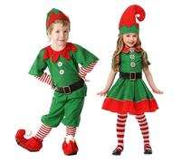 Generico Costume Elfo Natale Elfo Ragazza Ragazzo Natalizio Adulto e Bambini, Aiutante Papanoel e accessori per Feste, Carnevale e Halloween Verde