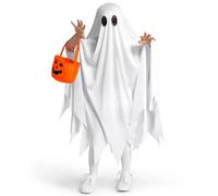 Generico Costume Fantasma Di Halloween - Mantello Fantasma Bianco | Costume Di Fantasmi Con Sacca Di Zucca | Outfit Di Cosplay Con Zucca Di Per Bambini, Ragazze, Eventi, Festa, Festival, Compleanno
