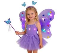 Generico Costume Farfalla Bambina - Costume Fatina 4Pcs Fata Ragazza Vestito Principessa Farfalla con Ali Bacchetta Tutù Cintura per i Capelli per Ragazze Bambina Feste a Tema Carnevale