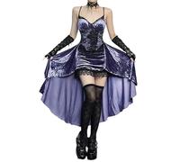 Generico Costume Halloween Donna Abito da Sera Gotico Bardot Viola con Stralcio per Cosplay e Feste Formali Adatto a Serate di Halloween e Balli Eleganti