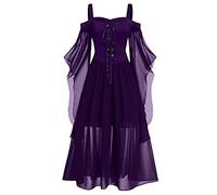 Generico Costume Halloween Donna, Vestito Medievale retrò Curvy Lungo Abito Carnevale Gotico Vestito da Sera in Pizzo Abito Cerimonia Vestiti Vampiro Cosplay Viola 5XL