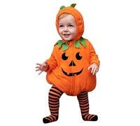 Generico Costume Halloween Neonato Zucca Tutina Pagliacetto bebé, Zucca Vestito Halloween Neonato con Cappuccio Leggings a Piedi a Righe per Carnevale Feste e Cosplay