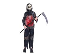 Generico Costume Horror per Ragazzi, Outfit da Mietitore con Lungo Mantello, Tessuto Sicuro e Adatto ai Bambini, Costume Spaventoso per Feste a Tema, Sfilate di Halloween e Cosplay