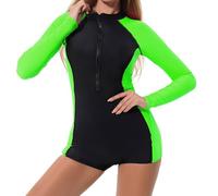 Generico Costume Intero A Fascia Monokini Donna Mare Women's Spring Summer Competitive Diving Solid Color Quick Drying Zipper Suit Costumi Push Up Costume Intero Donna Contenitivo (Green,M)