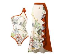 Generico Costume Intero con Ferretto Donna Contenitivo Costume da Bagno Donna 1 Pezzo 1 Pezzo Cover Up da Bagno in Due Pezzi con Stampa Monokini Costumi (Coffee,M)