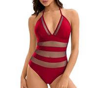 Generico Costume Intero Donna 1 Pezzi Schiena Nuda Girocollo - Costumi Interi Donna Contenitivo Elegante retrò Vita Alta Estate Nuoto Sport Spiaggia Piscina Costume da Bagno Intero