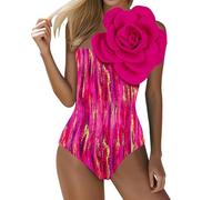 Generico Costume Intero Donna con Schiena Nuda, SGAMBATO e Ritagli, Dotato di Push up Ideale per Spiaggia da Bagno da Donna con Fascia a Fiori 3D, Senza Spalline, con Ritagliata (Purple, XL)