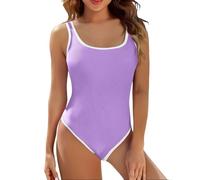 Generico Costume Intero Donna con Schiena Nuda, SGAMBATO e Ritagli, Dotato di Push up Ideale per Spiaggia da Bagno Intero con Scollo a U da Donna, con Laccetti avvolgenti e Vita Alta (Purple, XXL)