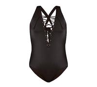 Generico Costume Intero Donna Contenitivo Pancia Modellante Costume da Bagno Bikini Casual da Spiaggia con Cinturino Senza Schienale in Pizzo A V Profonda Senza Body Donna Elegante (Black,8)