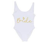 Generico Costume Intero Donna, Costumi da Bagno Donna Team Bride Bikini Costume Bride to be Addio al Nubilato Costumi da Bagno Intero da Sposa Senza Maniche e Senza Schienale (White, L)