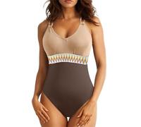 Generico Costume Intero Donna Modellante Costumi da Bagno Women's Solid Color Mesh Patchwork Swimsuit Europe And The States Sexy Fashion Slimming Backless Body Donna Elegante Costume Bagno (Khaki,XL)