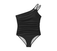 Generico Costume Intero Modellante Donna Contenitivo Solid Color Conservative Swimsuit Tummy Swimsuit for Women Bathing Suits Ruched Swimwear with Breast No Coppe per Costumi da Bagno (Black,S)